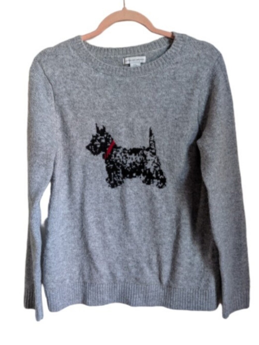 CUPCAKES & CASHMERE Gray Scottie Dog Soft  Crewneck Knit Sweater Size Medium